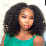 African American woman wearing half wig with front braids, stylish protective hairstyle.