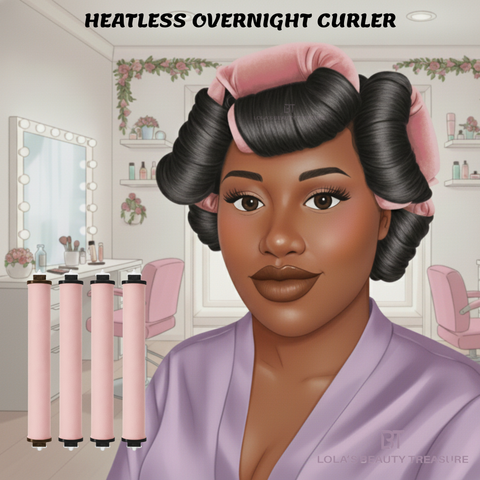 Woman using a heatless curler to create soft, bouncy curls without heat or damage